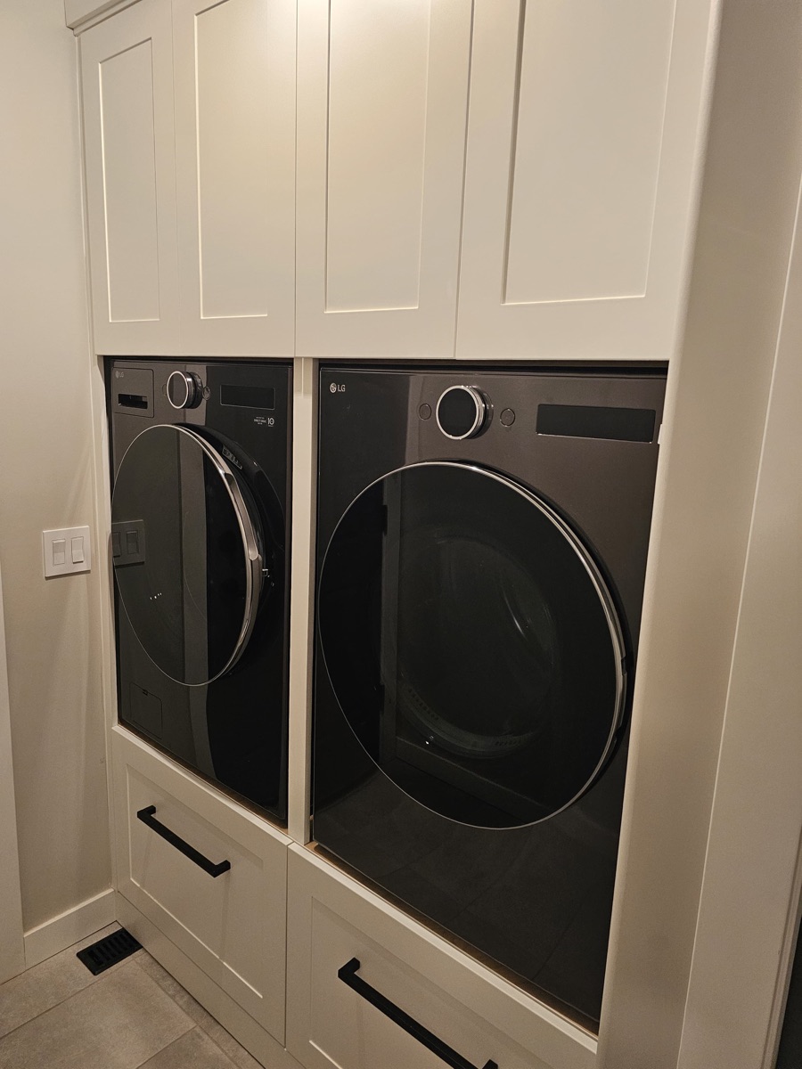 Custom laundry room storage cabinet interior, Monarch Cabinets Saskatoon SK